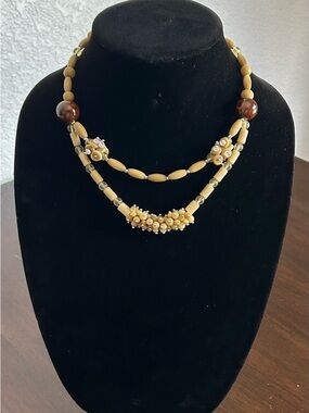 Gold and Brown Bohemian Necklace with Organic Design